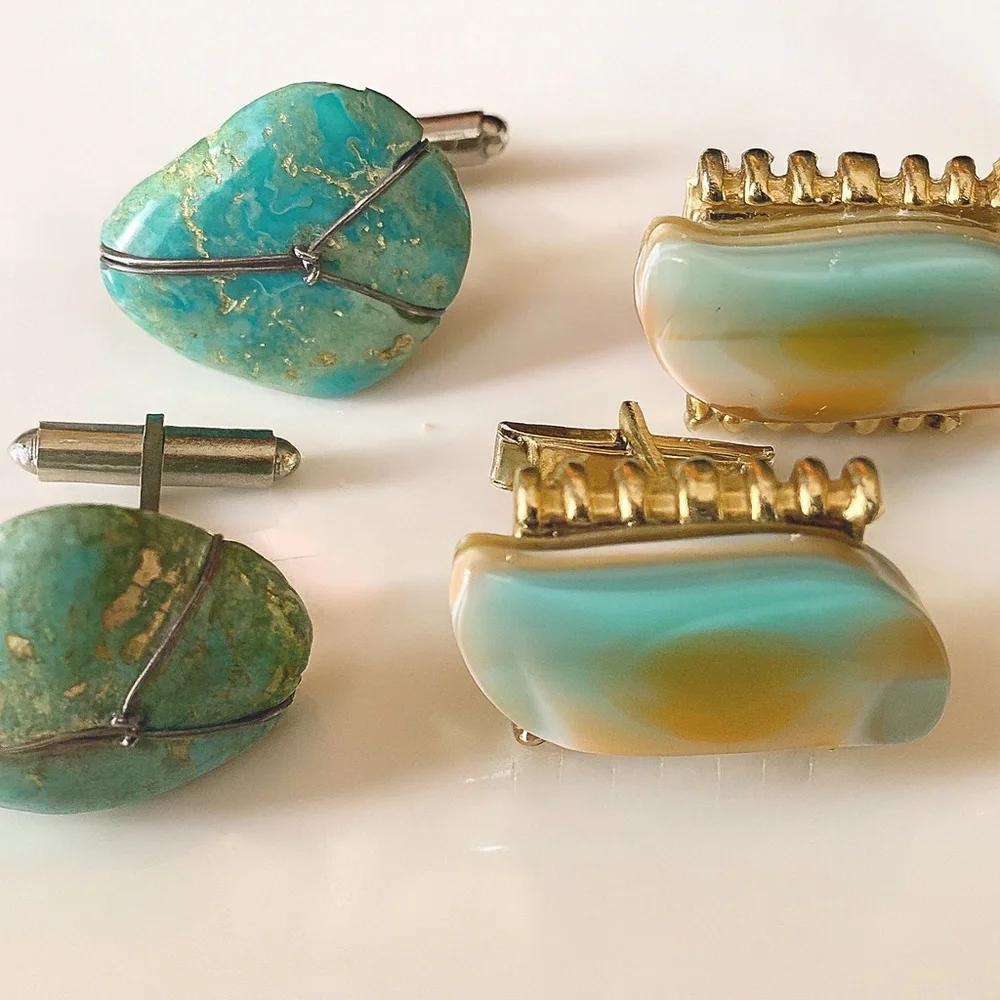 Authentic ATBC handmade turquoise cufflinks, paired with a complementary vintage